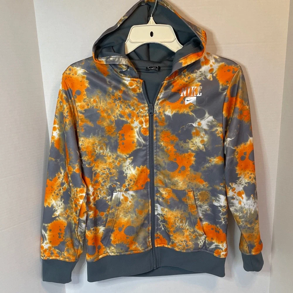 Nike Kids Youth Size Large Vibrant Orange and Gray Hoodie Full Zip Jacket